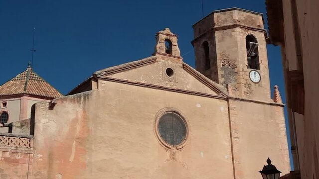 Altafulla Church with the bells turning on the day of the town's festivities. Tarragona province
