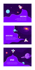 Set of Concept Banner Templates. Outer Space, Science, Astronomy and Astrophysich. Flat Style Vector Illustration