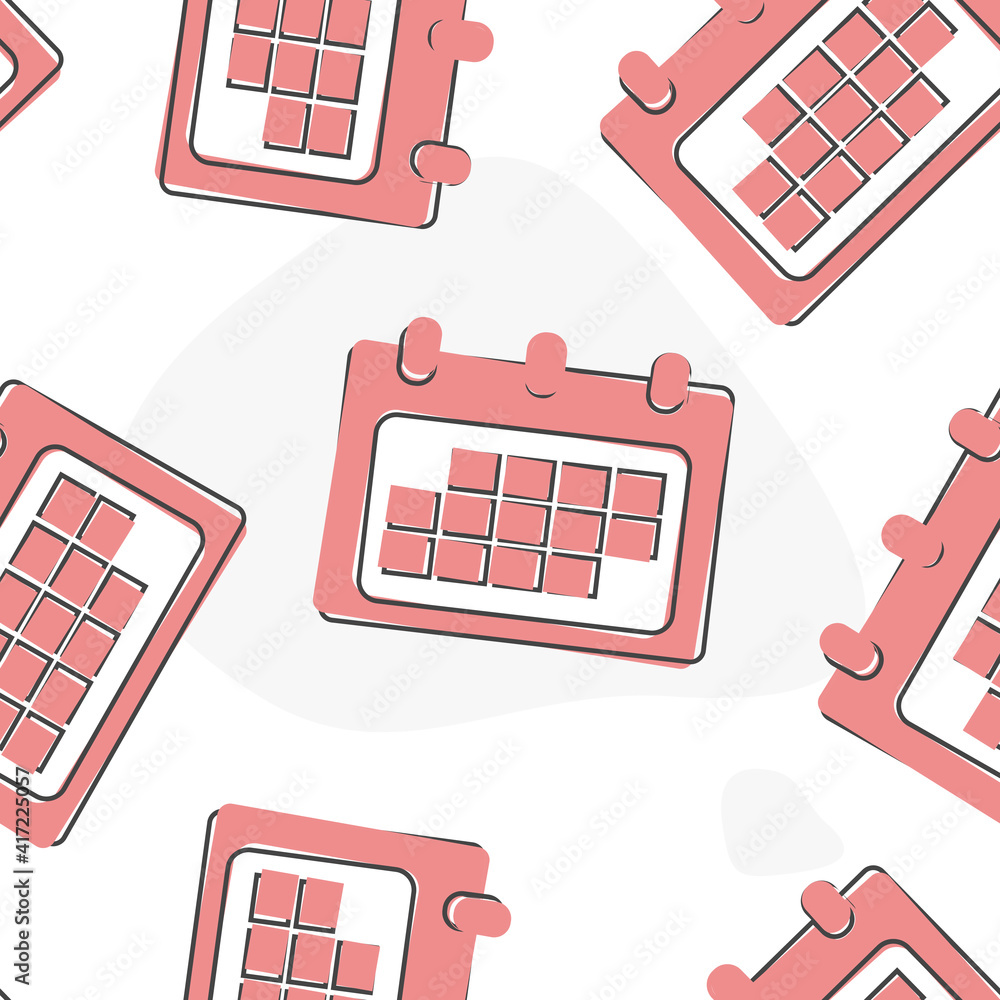 Poster vector calendar icon in flat style cartoon style on seamless pattern on a white background.