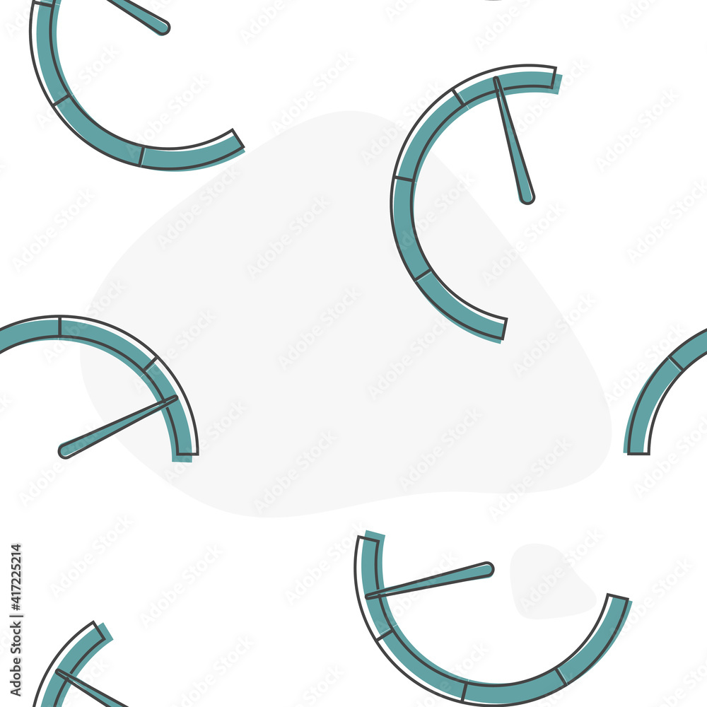 Poster vector icon speedometer or tachometer with arrow cartoon style on seamless pattern on a white backgr