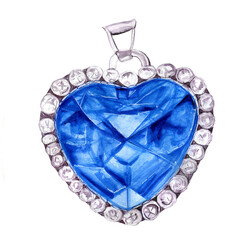 Precious silver jewelry pendant in the shape of a heart, cut with cubic zirconia