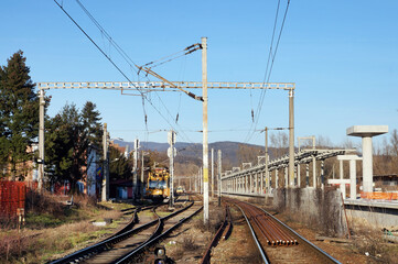 Obraz premium Structures of a new railway platform under construction in Lipova, Romania, Europe