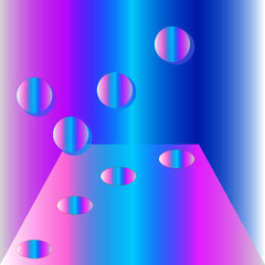 Abstract background for the cover of round objects with a gradient coloring, falling on a plane.