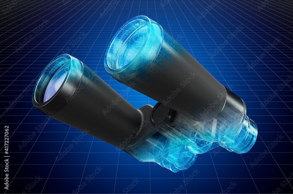 Aufkleber visualization 3d cad model of binocular telescopes, blueprint. 3d rendering