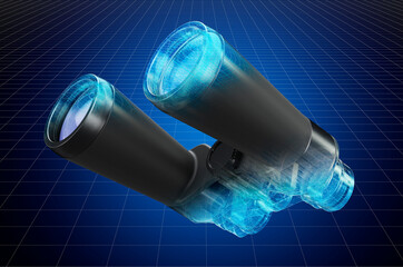 Visualization 3d cad model of binocular telescopes, blueprint. 3D rendering