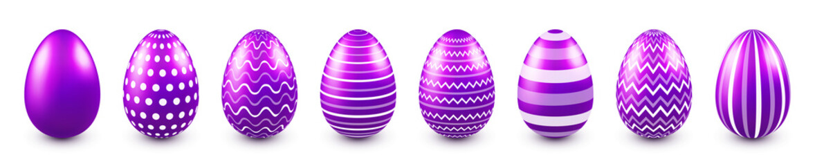 Colorful Easter eggs isolated on white background. Seasonal spring decoration element. Egg hunt game. Vector illustration.