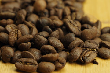 Coffee beans are brown. Beautiful side background, macro coffee. High