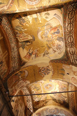Fototapeta na wymiar Orthodox Christian Church of Saint Savior in Chora (Istanbul, Turkey). Old paintings on the ceiling.