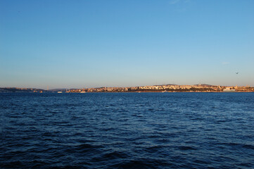 Istanbul (Turkey). Night cruise on the Bosphorus. Golden Horn. Sunset.
