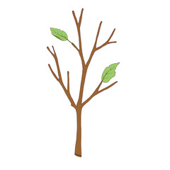 a tree branch, with a couple of ragged leaves. Vector