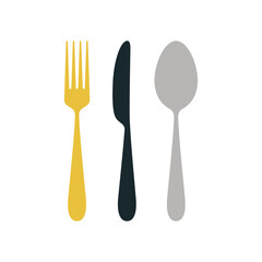 colored set with kitchen cutlery isolated on white