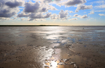 The Wadden Sea National Park near the Peninsula Nordstrand in Germany, Europe