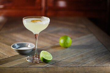 Margarita tequila cocktail with salt and lime