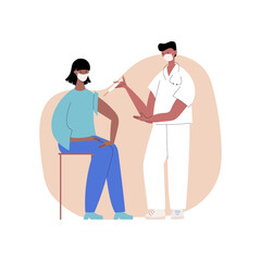 Coronavirus vaccination, doctor injecting a patient, getting shot of covid-19 vaccine. A nurse giving a coronavirus vaccine to a woman, concept illustration for immunity health.