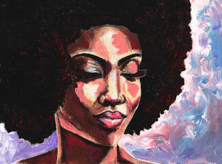 Hand drawn portrait of african woman in street style. Without model 