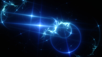 Abstract background, smooth blue lines on a black background.