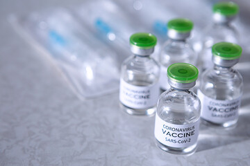 Vaccine and syringe injection. Medicine concept of immunization and prevention of virus spread.
