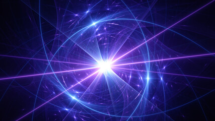 Abstract background, smooth blue and red lines on a black background.