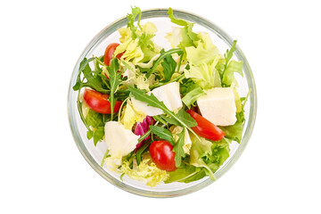 Vegetable salad with feta cheese, tomatoes, isolated on white background. High resolution image