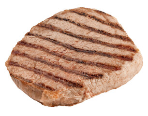 Grilled beef steak isolated on white background, clipping path, full depth of field