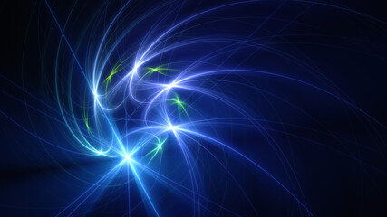 Abstract background, smooth blue lines on a black background.