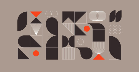 Modern abstract background with geometric shapes and halftone textures. Geometric pattern in Scandinavian style. © Oleksandra