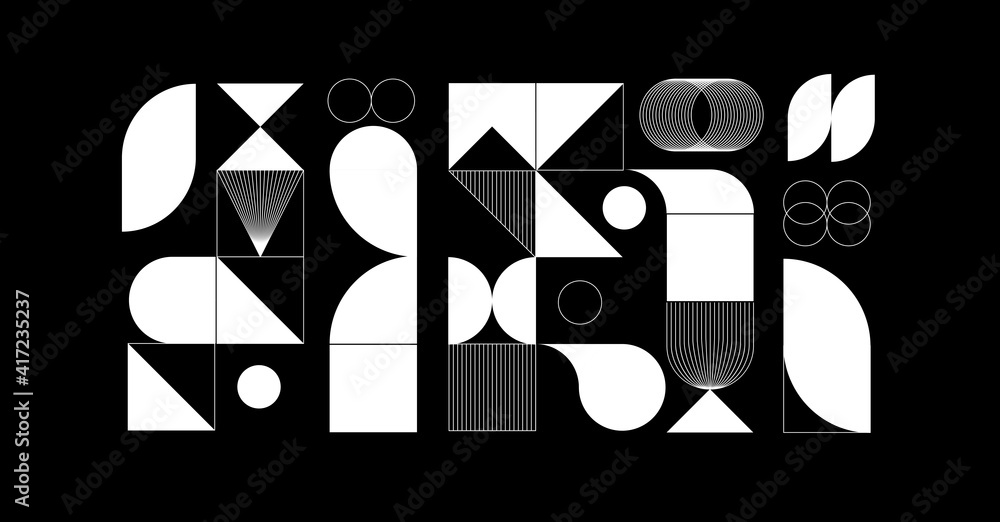 Wall mural modern abstract background with geometric shapes and halftone textures. geometric pattern in scandin