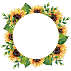 Watercolor Sunflower Frame Design. Perfect for wedding invitation, greeting card, branding, textile, wallpaper, ceramics, web design, cosmetic, social media and other.