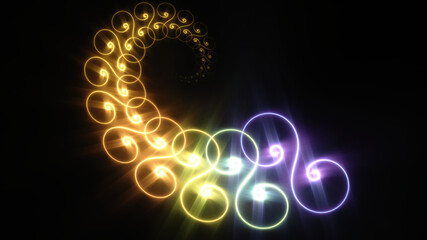 Abstract background, smooth multicolored lines on a black background.