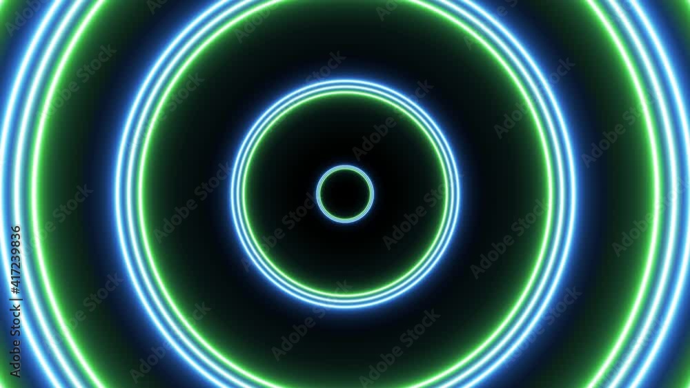 Poster abstract futuristic flight in tunnel motion graphic. group of green circles seamless loop animated b