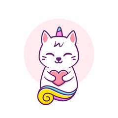 cute cat unicorn hugging a heart