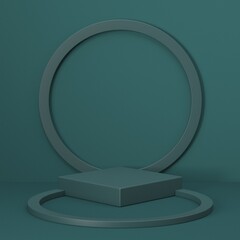 Mock up podium for product presentation green door 3D render illustration on green background