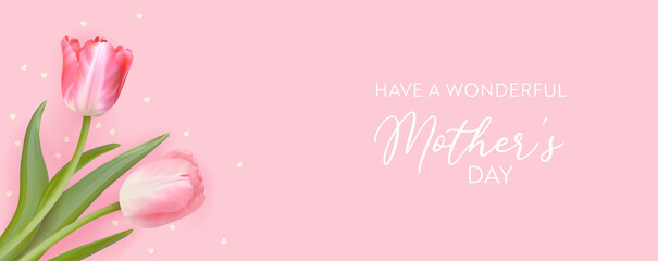 Best mothers day template banner. Vector floral illustration. Spring tulip flowers greeting design