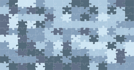 Puzzle background, mixed color Vector jigsaw separate pieces, mosaic, details, tiles, parts. Rectangle outline abstract jigsaw. Game group detail. 