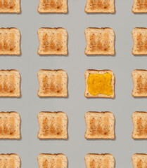 Pattern with toast and lemon jam on gray background