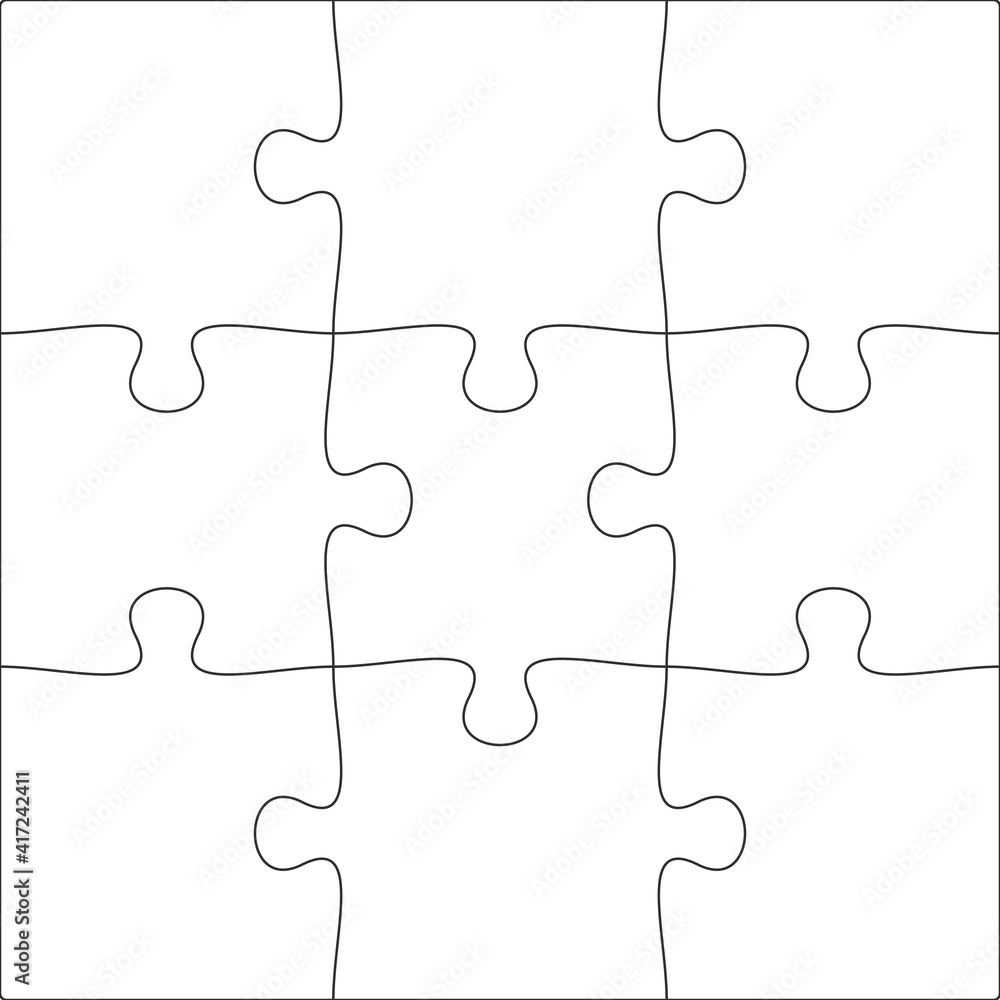 Poster 3x3 jigsaw puzzle blank template background light lines. every piece is a single shape. vector illus
