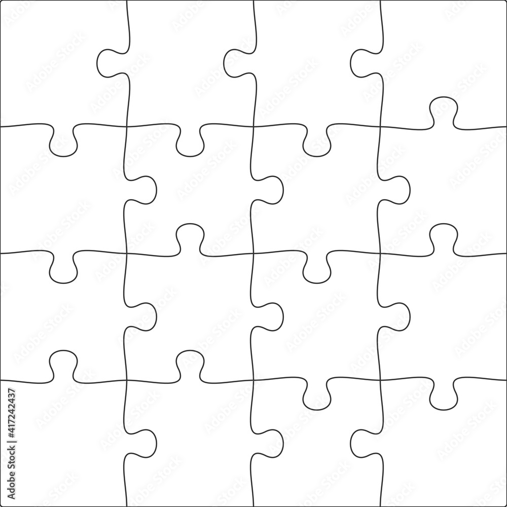 Poster 4x4 jigsaw puzzle blank template background light lines. every piece is a single shape. vector illus