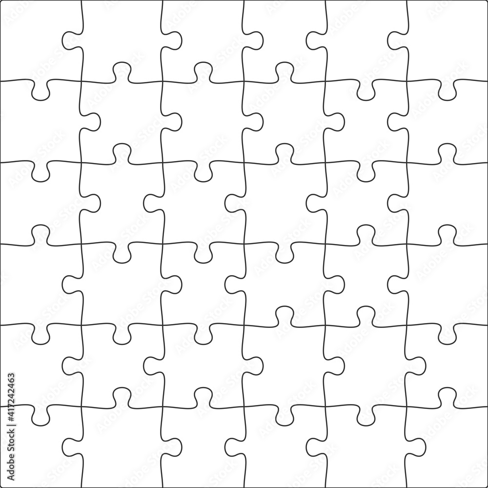Poster 6x6 jigsaw puzzle blank template background light lines. every piece is a single shape. vector illus
