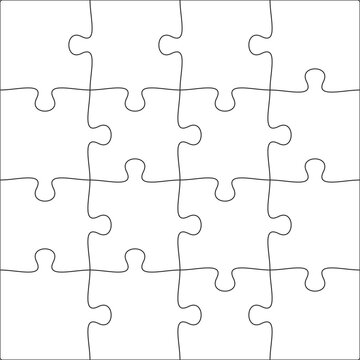 4x4 Jigsaw puzzle blank template background light lines. every piece is a single shape. Vector illustration