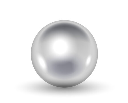 Silver chrome ball isolated. Realistic glossy chromium ball with glares, shadow and reflection