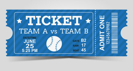 Sports Ticket Card. modern element vector design. Baseball ticket design template. Card invitation, game team, event and date, location and place sector. vector illustration - obrazy, fototapety, plakaty