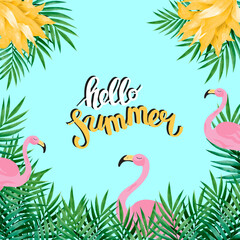 A ''Hello Summer'' poster, banner, postcard for summer topics on websites, blogs for print. A flat illustration.