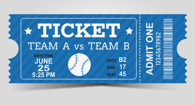 Sports Ticket Card. modern element vector design. Baseball ticket design template. Card invitation, game team, event and date, location and place sector. vector illustration