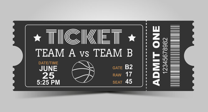 Sports Ticket Card. modern element vector design. Basketball ticket design template. Card invitation, game team, event and date, location and place sector. vector illustration