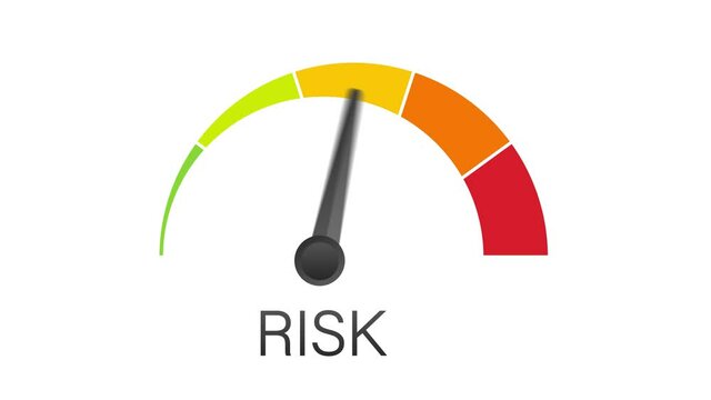Risk icon on speedometer. High risk meter. Motion design.