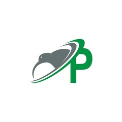 Letter P with kiwi bird logo icon design vector