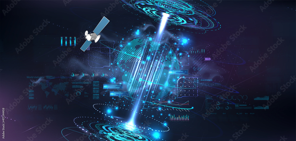 Aufkleber hud earth globe control center. dark futuristic illustration with 3d earth globe in sci-fi style, wi