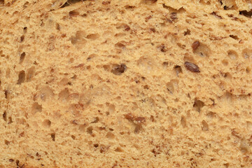 Inside part of slice rye bread background or texture.