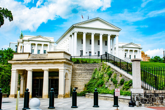 Virginia Statehouse, Richmond, Virginia VA Legislature, Public Buildings, On A Sunny Day With Blue Sky And Clouds