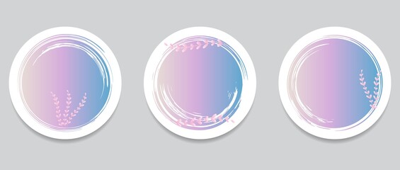 Set of brush strokes in the form of a circle with branches on a white background. Design template for banner, postcard, cover, flyer and logo, social network. Vector illustration.